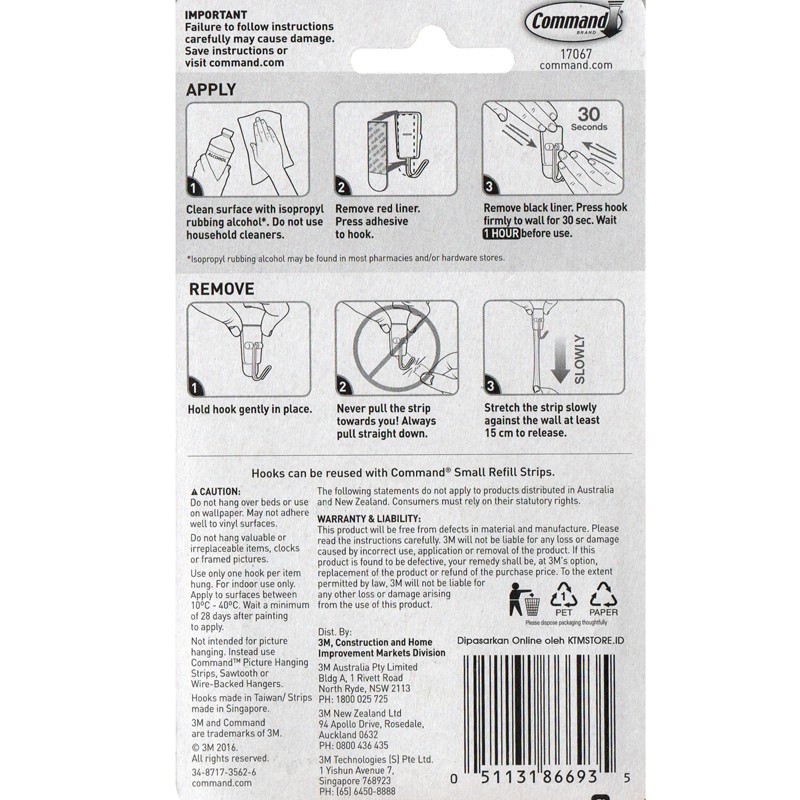 3M Command Hook pengait dinding Small Wire Hook 17067