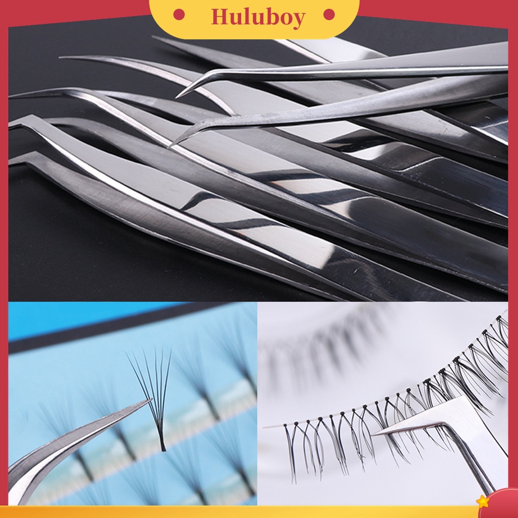 Huluboy Huluboy♡ Pinset Bulu Mata Profesional Bahan Stainless Steel Warna Silver Untuk Pemula