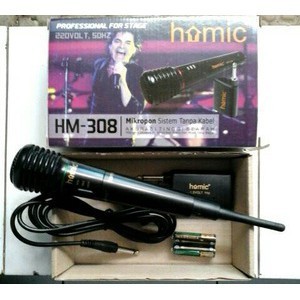 Homic 308 Mic Wireless Dan Kabel Mikrofon 2 Sistem ORI