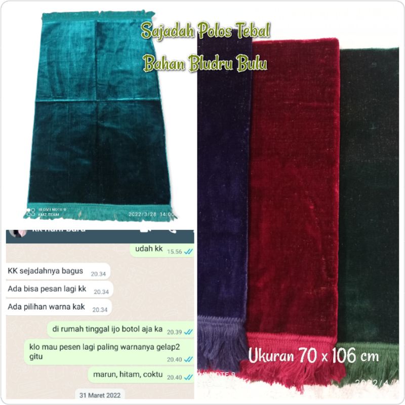 Sajadah Polos Tebal Bahan Bludru Bulu