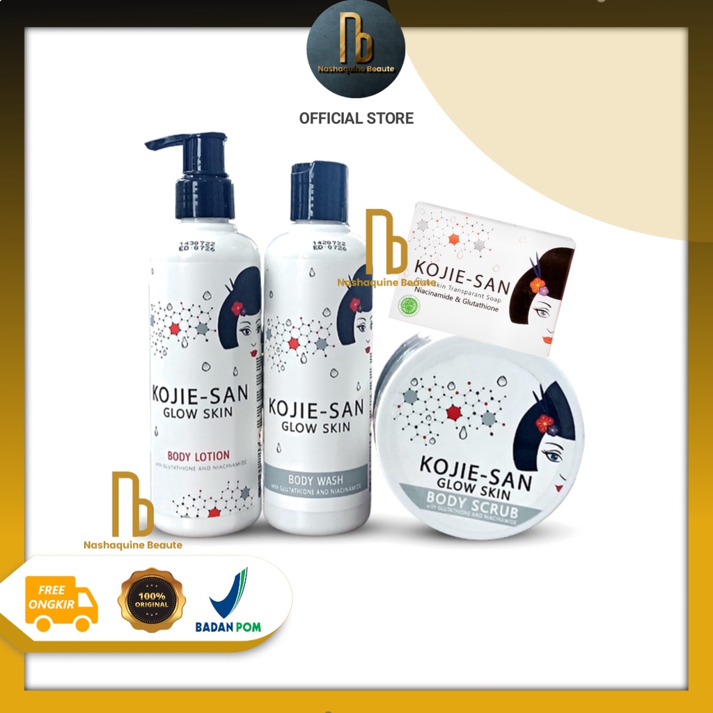 KOJIE SAN Glow Skin Transparan - Paket Glowing Wash Lotion Soap Scrub