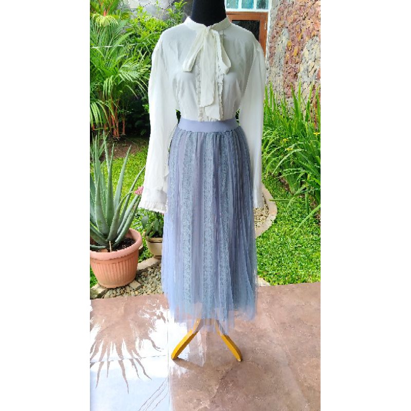 Rok maxi muslim tutu tile biru & cream