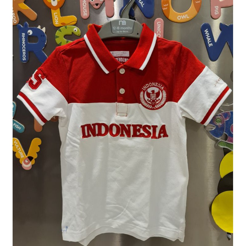 Giordano original polo shirt merah putih kemerdekaan indonesia anak sz 4-5Y preloved