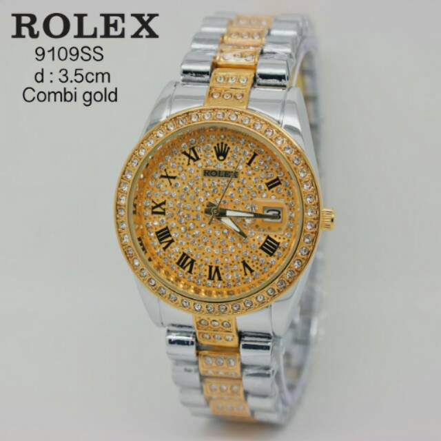 Jam Tangan Cantik Rolex 9109SS Date Full Diamond Combi Gold KW Super