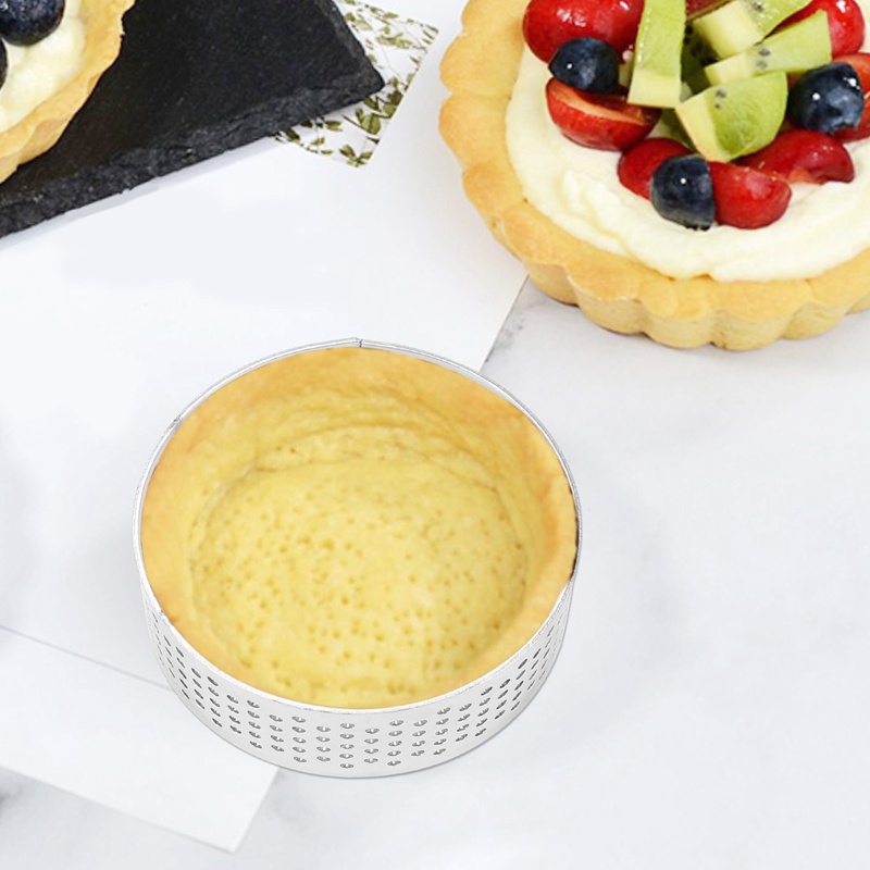 10pak Cincin Tart 5Cm Stainless Steel, Cincin Mousse Kue Berlubang Tahan Panas, Cincin Bulat Alat Baking Donat