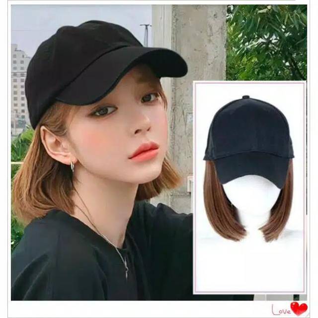 Wig Rambut Palsu Plus Topi Base Ball Pendek 25 - 30 CM