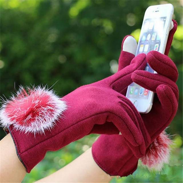 READY Woman Winter Autumn Touch Screen Pompom Gloves Sarung Tangan Musim Dingin