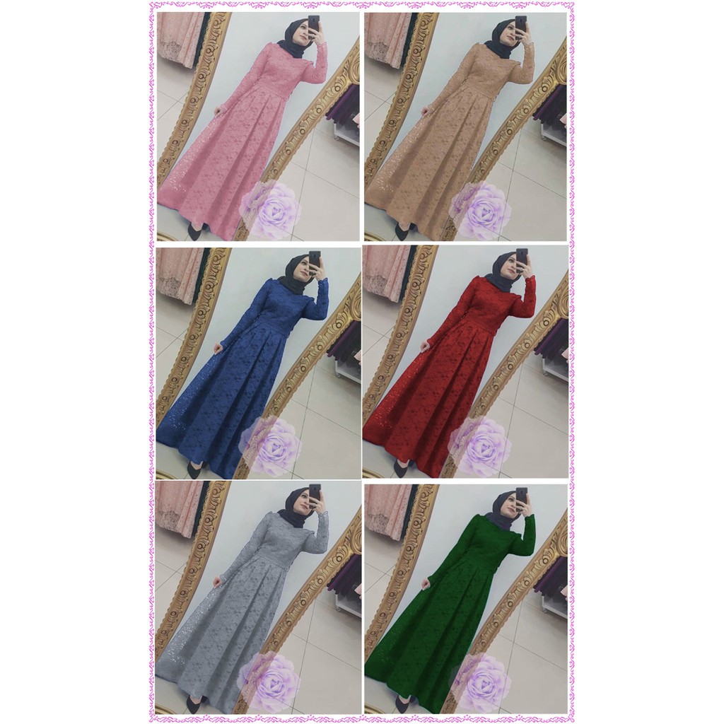 (DIJAMIN REALPICT) Gamis Maxi Nara Brukat Tulang Corneli Premium ! Long Dress Termurah!