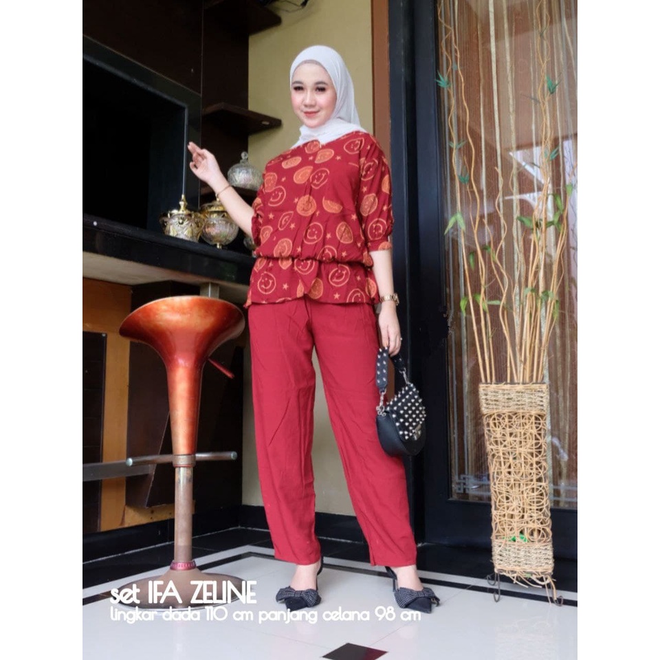 One Set Wanita IFA ZELINE Rayon Premium Setelan Celana Panjang Batik Fashion Muslim Kekinian