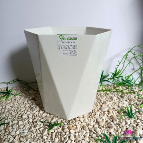 Tabitha Pot Bunga Diamond 25 cm Putih / Pot Tanaman Hias Plastik Per Lusin 12 Pcs