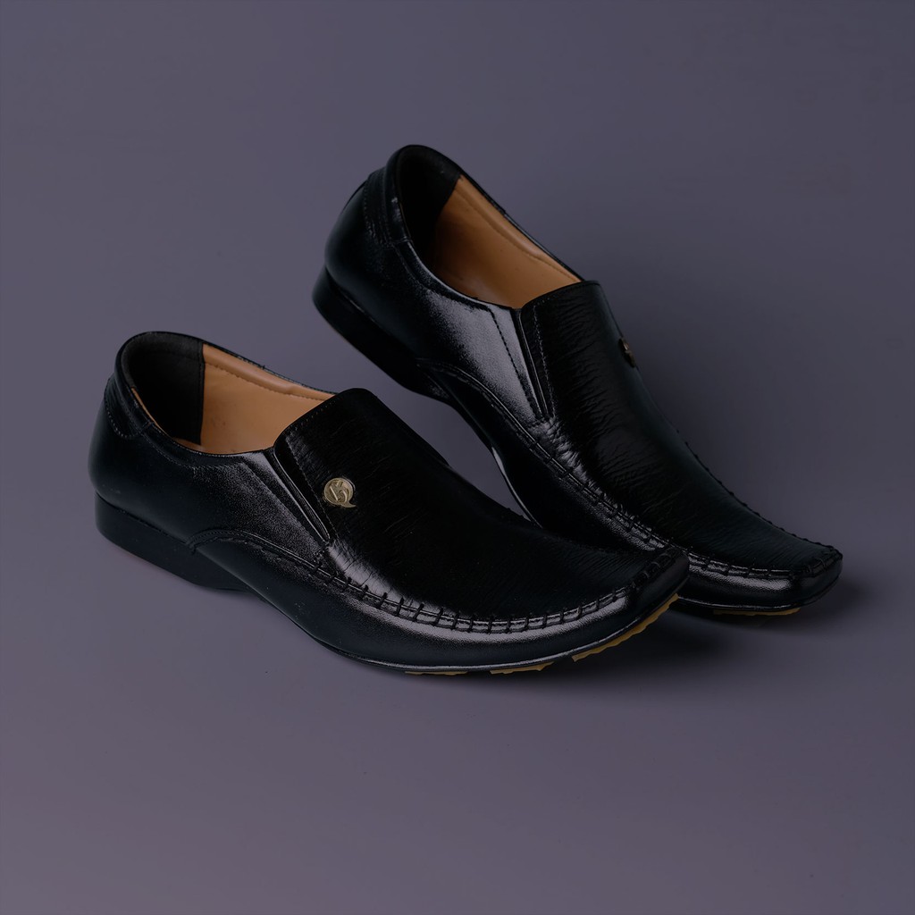 KQ Indonesia Sepatu Pantopel Pria K-501 Original Kulit Asli - Black