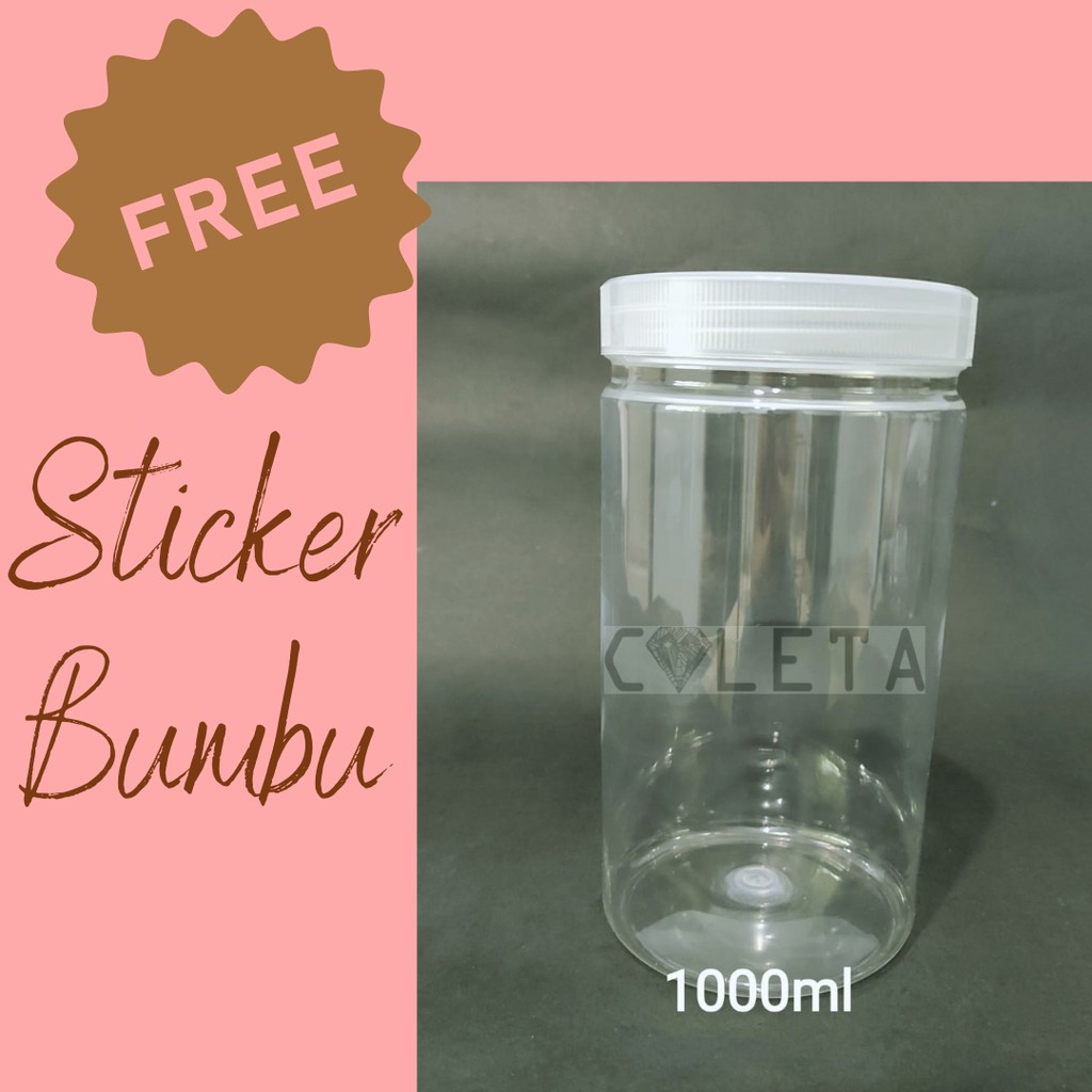 Jar Cylinder 1l Min Beli 6pc/ Toples Silinder Tutup Ulir/ Toples Plastik / Kue Kering/ Cupang/ Snack