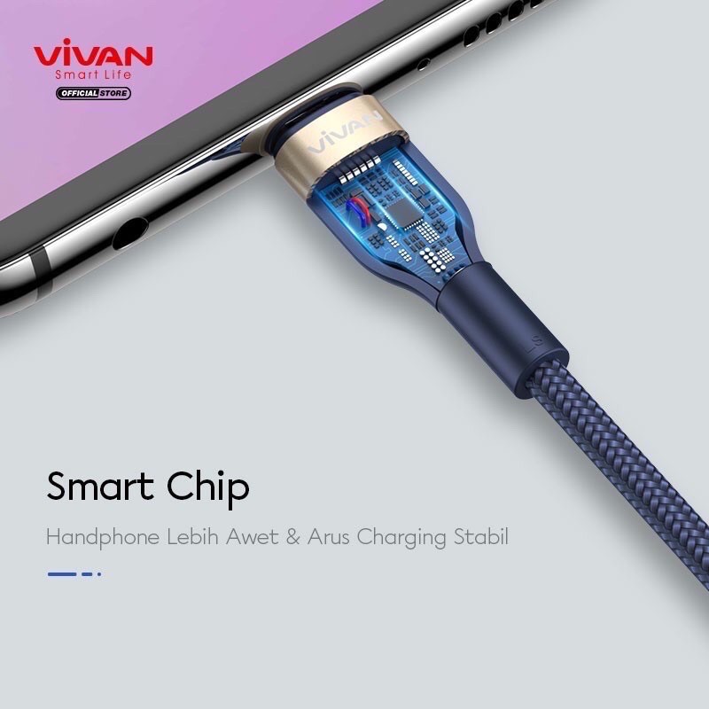 Kabel Data VIVAN 3Q Micro Type C Iphone 100cm Nilon Fast Charging 3A VXM 100 VXC100 VXL100