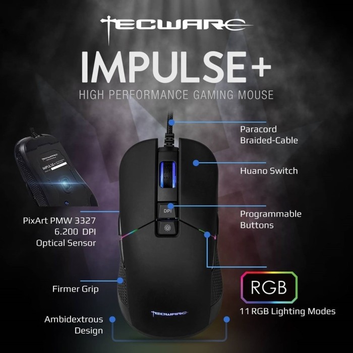 Mouse Gaming Tecware IMPULSE+ RGB 6200DPI Gaming Mouse | Impulse Plus GARANSI RESMI