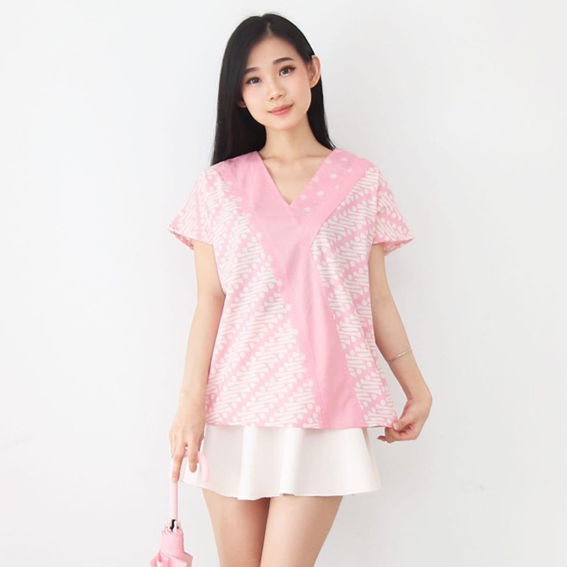 QQinian Blouse Ulfi Atasan Batik Wanita Warna Pink Motif ...