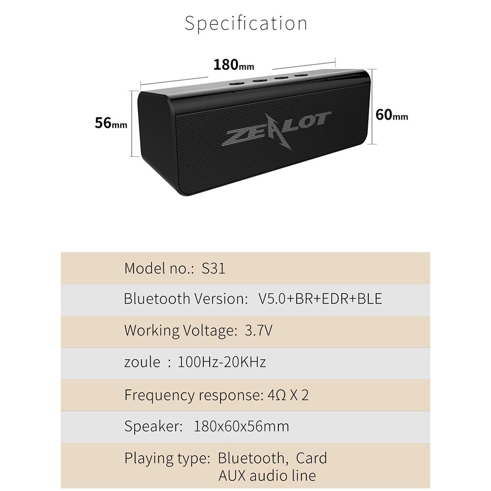 Zealot S31 Speaker portable koneksi bluetooth 5.0