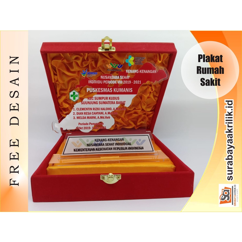 Plakat Nusantara Sehat Bahan Akrilik Box Bludru || Kenang-kenangan Purna Tugas