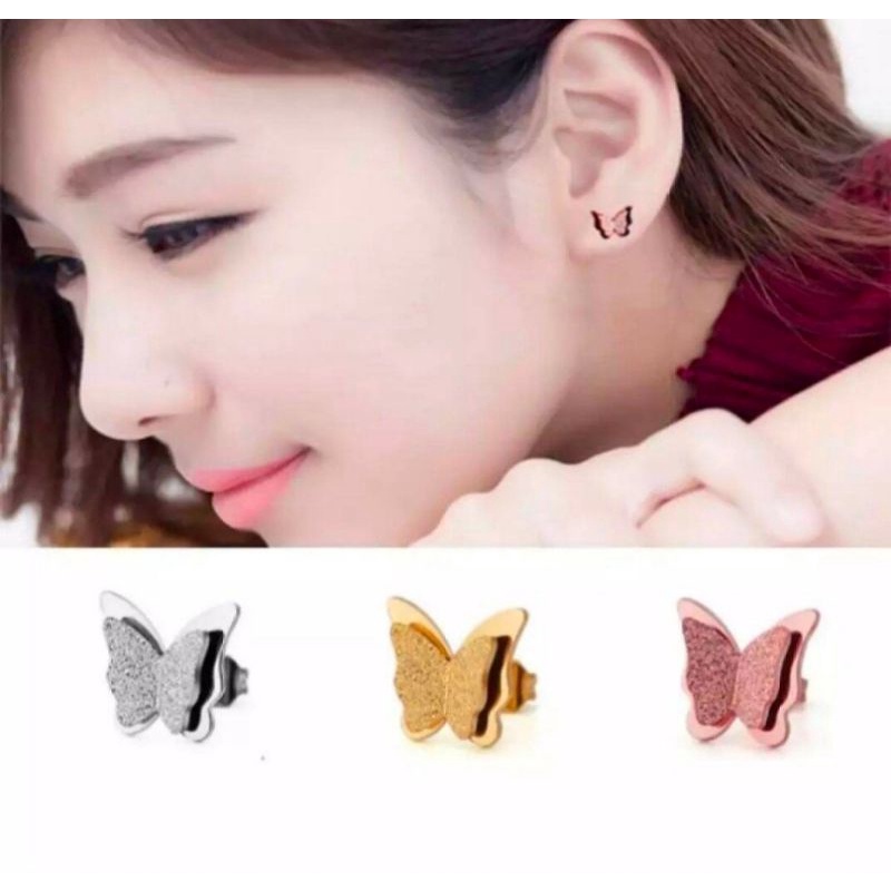 Anting Tusuk Kupu-kupu Titanium Anti Luntur Anti Karat