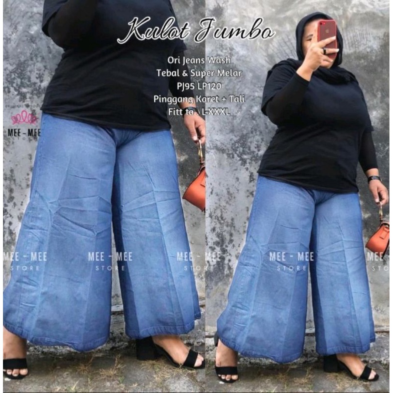 Kulot Jeans Premium Super Jumbo Fit To XXXL Max Bb 120 Kg / Celana Kulot Jeans Big Size Premium