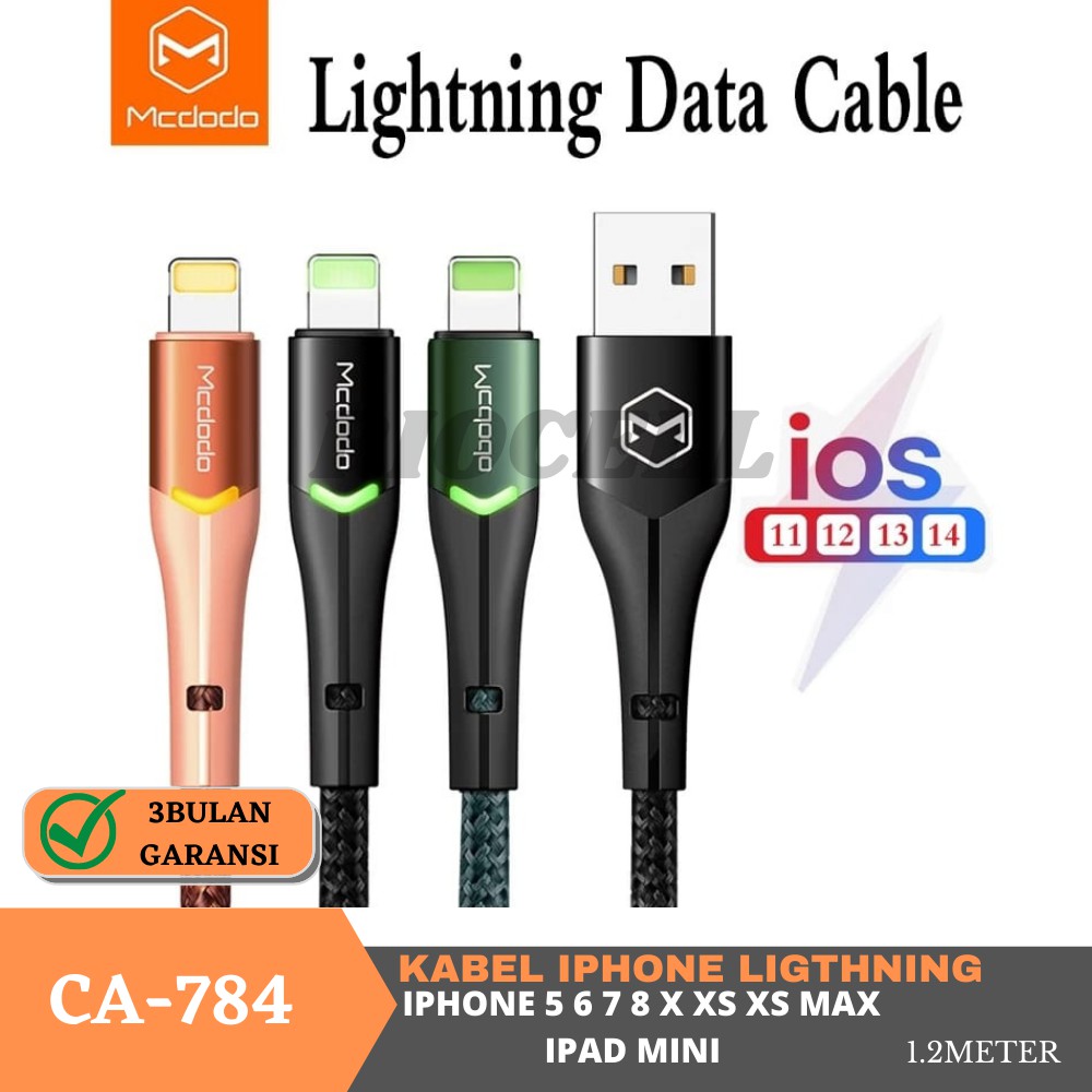 Mcdodo Kabel iPhone Lightning 2A Fast Charge USB with LED CA-784