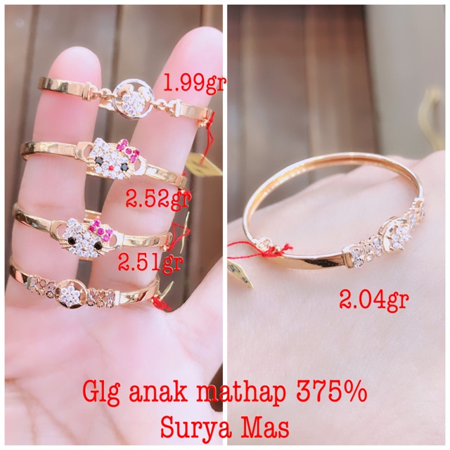 Gelang bulat anak emas 375%