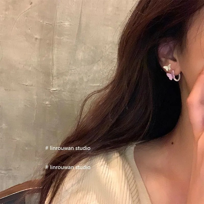 6pcs / set Anting stud Bentuk Kupu-Kupu Warna-Warni Untuk Wanita