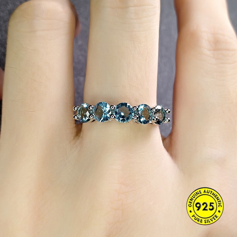 Cincin Sterling Silver 925 Model Terbuka Dengan Batu Topaz Biru Untuk Wanita