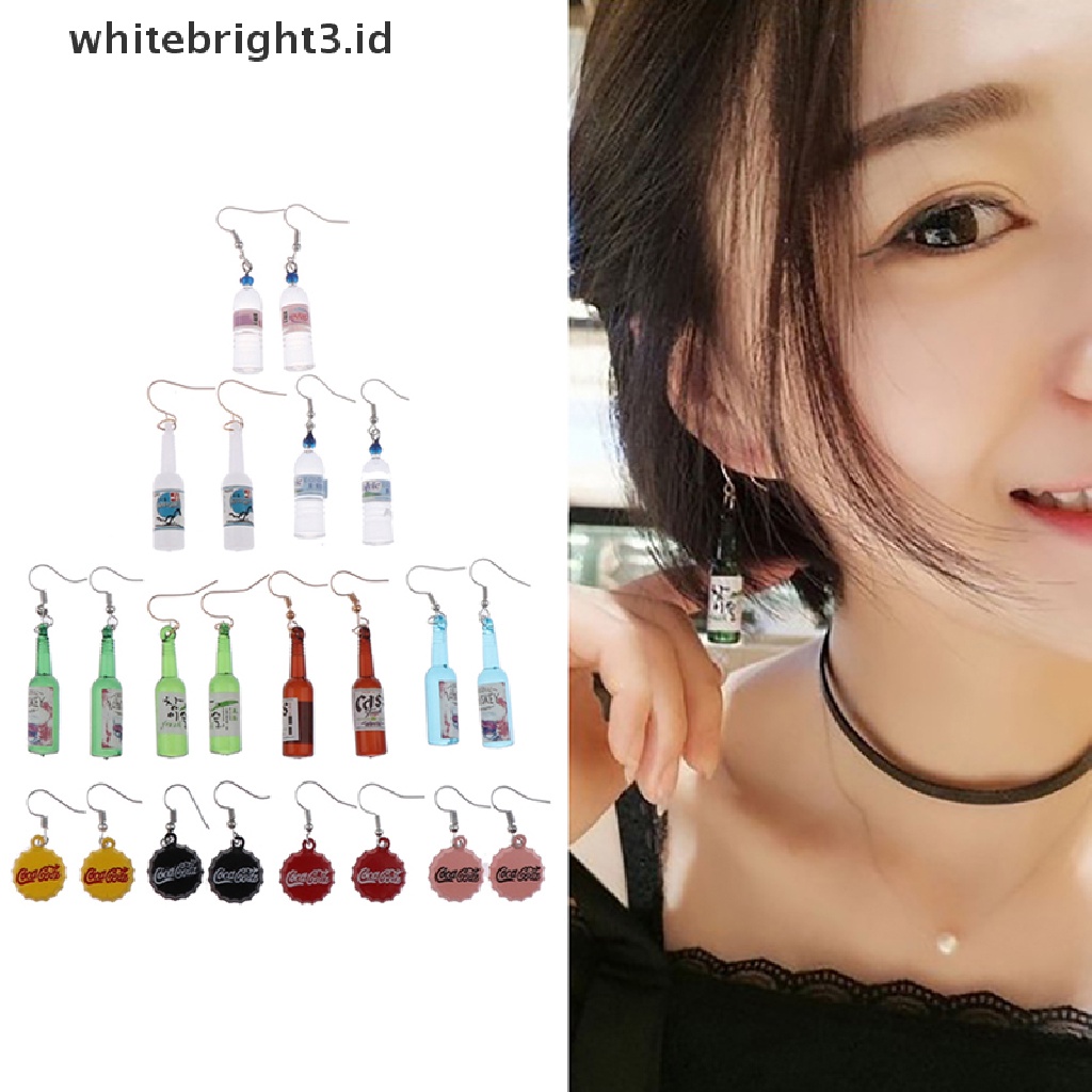 (whitebright3.id) 1 Pasang Anting Kait Gantung Desain Botol Bir Handmade DIY Untuk Wanita