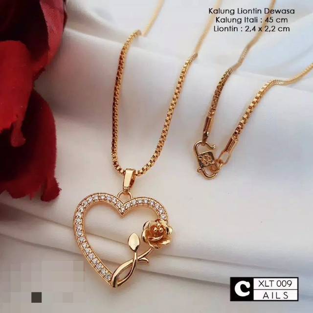 Xuping-kalung italia liontin love mata lapis emas 24k gold