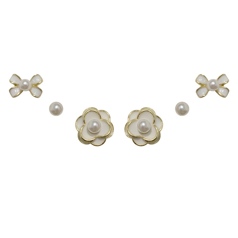 6pcs / Set Anting Tusuk Motif Bunga Camellia / Pita Putih Simple Untuk Wanita