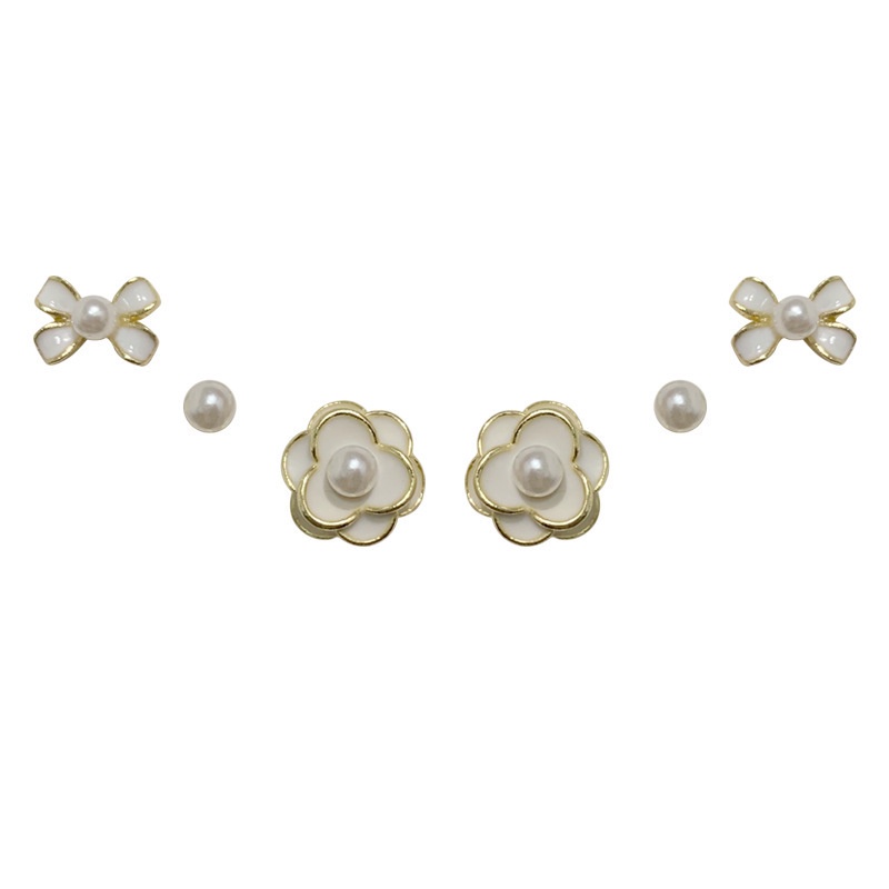 6pcs / Set Anting Tusuk Motif Bunga Camellia / Pita Putih Simple Untuk Wanita