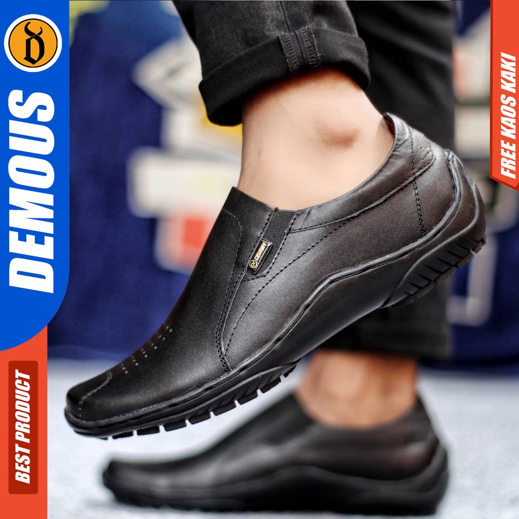 Sepatu Formal Pria Casual Kulit Asli Pantofel Kerja Hitam Demous Badal