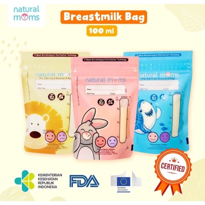 Kantong Asi Natural Moms Breast Milk Storage Bag 100ml 120ml isi 30pcs per box - thermal sensor