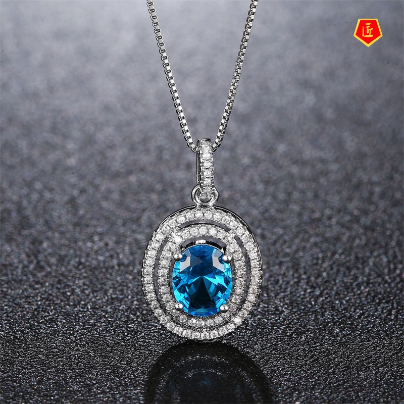 [Ready Stock]Creative European and American Fashion Platinum Oval Zircon Pendant