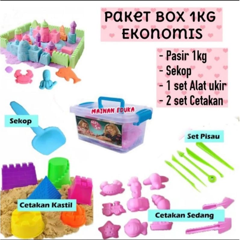 PROMO!! Mainan Anak Paket Pasir Ajaib Kinetik 1 kg - Box Alas Pompa Cetakan - Pasir Kinetik Istimewa 1 KG Pasir Ajaib Mainan Edukasi Import - Mainan Pasir Kinetik Set - Pasir Ajaib 1kg SNI - Refill Pasir Kinetik 1Kg / Magic Sand 1000gr Refill Pasir Mainan