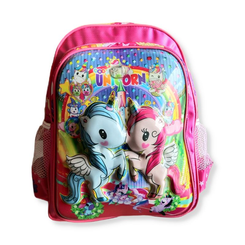 Tas Ransel Sekolah SD Anak Perempuan Karakter Embos timbul 3D lampu nyala LED