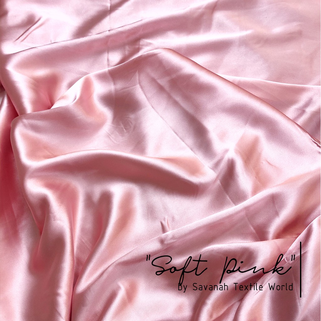 1/2 meter Kain Satin Silk Maxmara/ Sateen Sutra PREMIUM luxury-Soft Pink