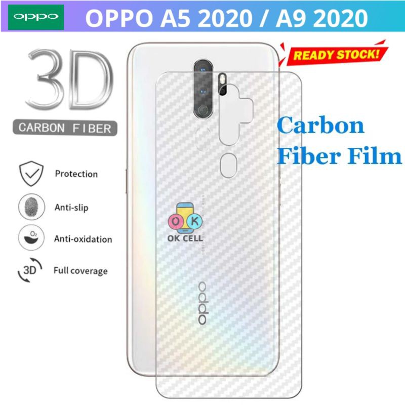 Skin Carbon 3D Oppo A5 2020 / A9 2020 - Garskin Karbon Fiber Anti Gores Belakang Back Cover Premium