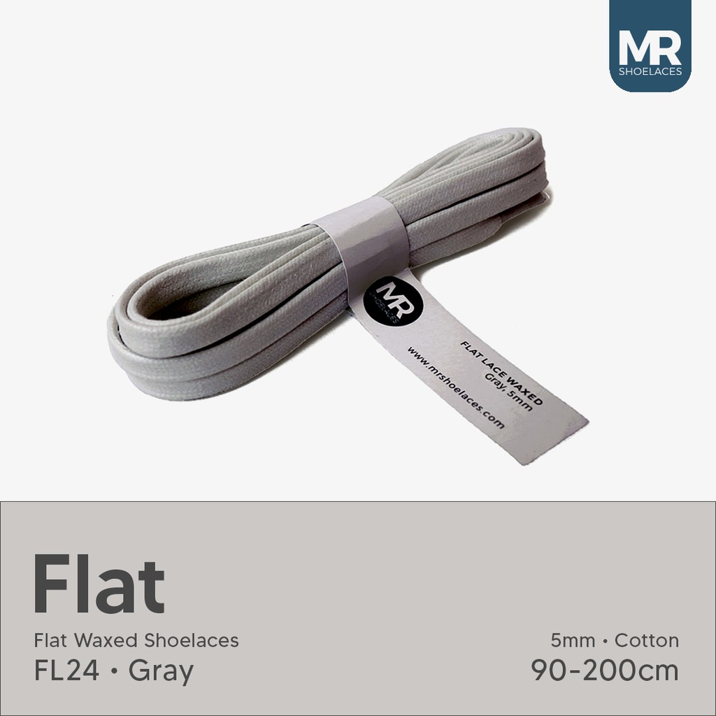 MR Shoelaces FL24 Grey (Abu-Abu) - Tali Sepatu Lilin 5mm Gepeng Flat Pipih (Waxed Laces) 90cm 100cm 120cm 150cm 180cm 200cm (Waxed Laces) - Premium Shoelace