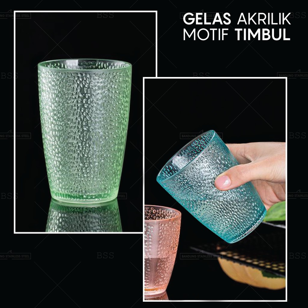 Gelas Akrilik Food Grade 220ml 400ml tebal Anti Pecah Tahan Panas Timbul warna Cantik Menarik Lucu