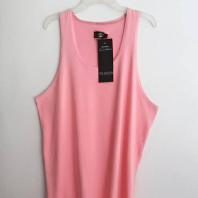 Kaos Gym Pria Pink Polos Singlet Pantai Kaos Tanktop peach