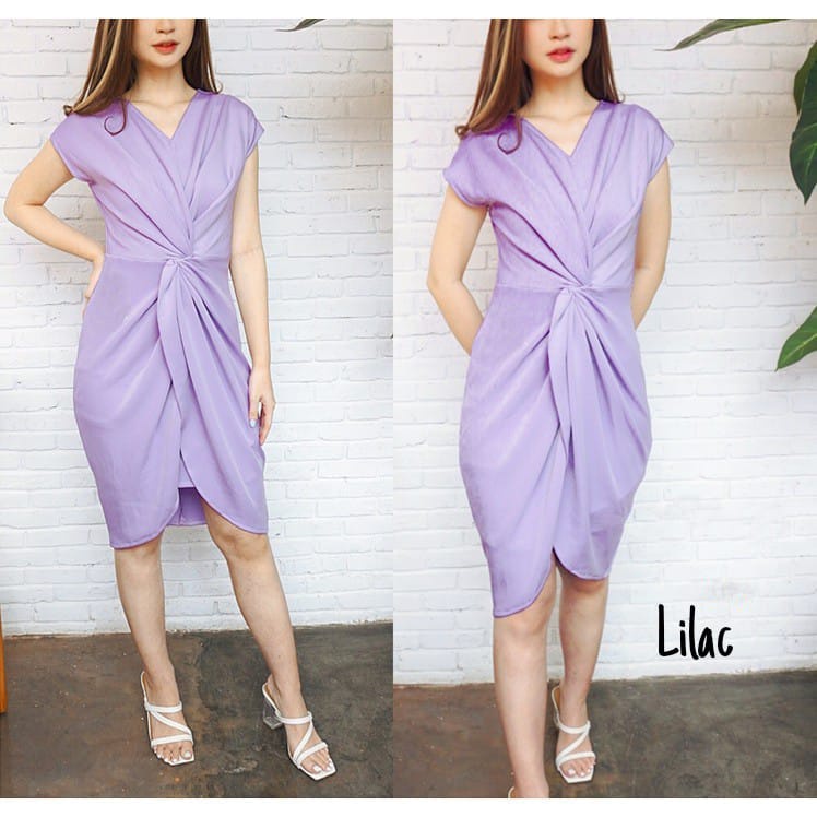 TERBARU DRESS AZZARINE SCUBA / DRESS MIDI KNOT / DRESS WANITA