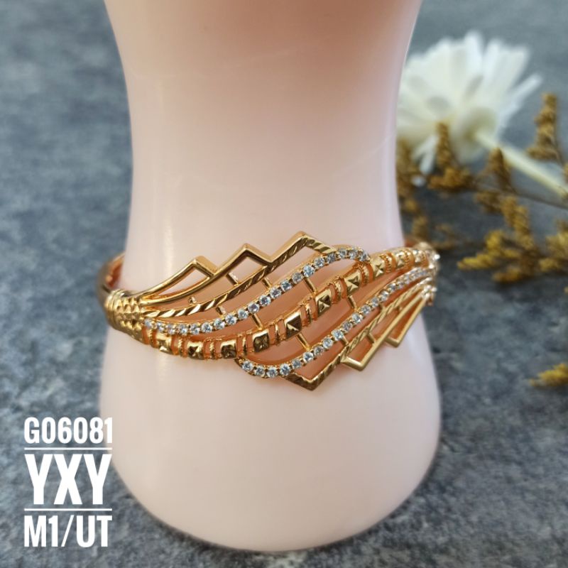 Gelang Yaxiya Bangle Mewah Zircon Gold G06081