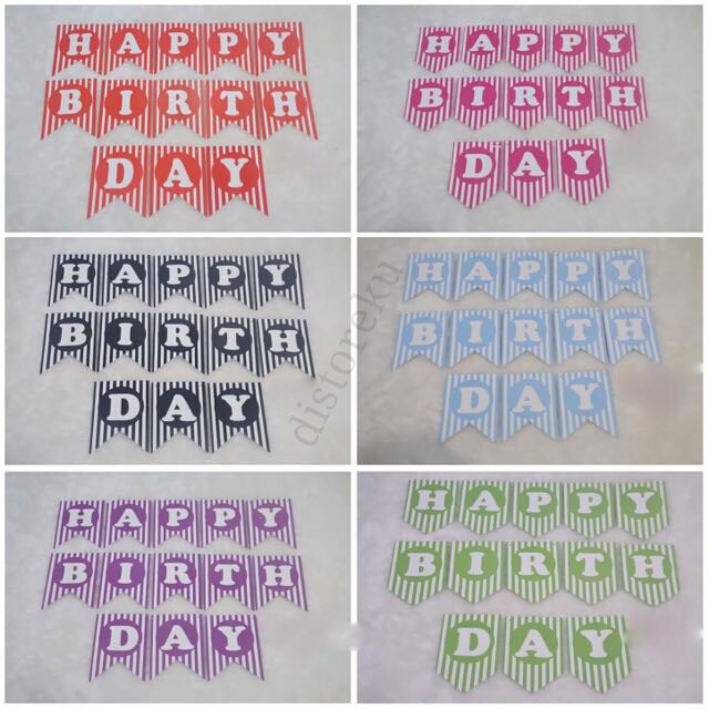 Banner Bunting Tulisan HBD Garis Banners Flag Segilima Polkadot Hiasan Garis