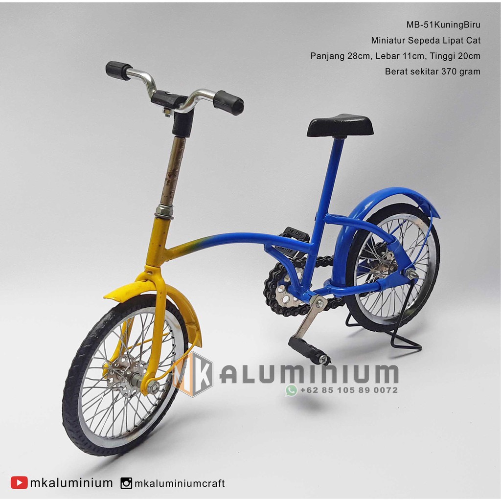 Miniatur Sepeda Mainan Model Sepeda Lipat Seli Bahan Logam Cat - MK Aluminium - MB51birukuning