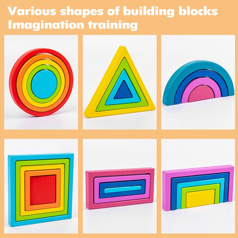 Montessori Rainbow Block Mainan Susun Pelangi Anak Building Block Mainan Susun Anak Mainan Balok Kayu Wooden Toys Wooden Puzzle Rainbow Block Puzzle