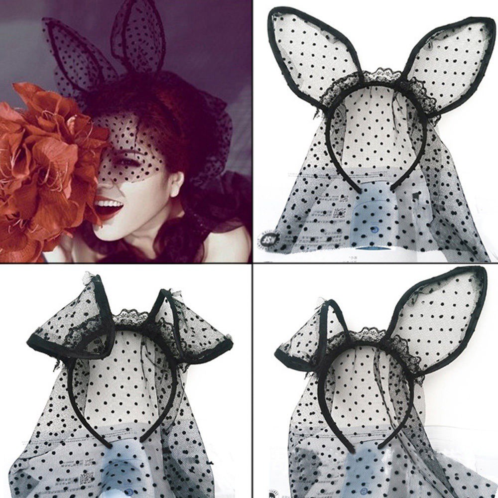 Aksesoris Rambut Wanita Bando Dengan Jaring Penutup Wajah Motif