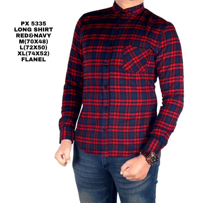 KEMEJA FLANEL PLANEL PRIA LELAKI COWOK BIRU & HITAM