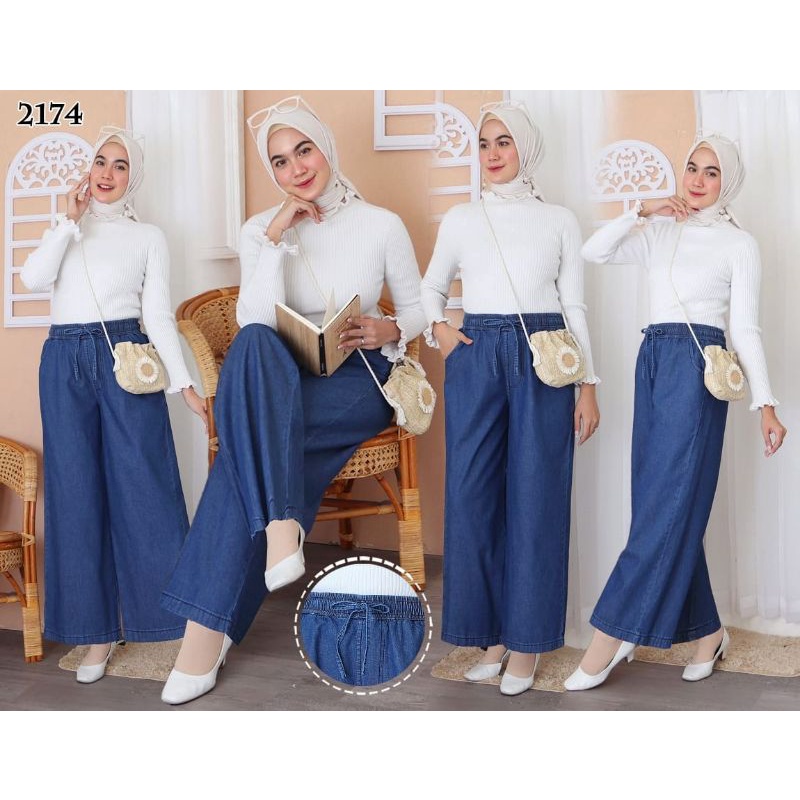 Kulot Jeans Denim Snow Jumbo . Celana Panjang Kulot  Snow Jumbo XL fit XXL Murah