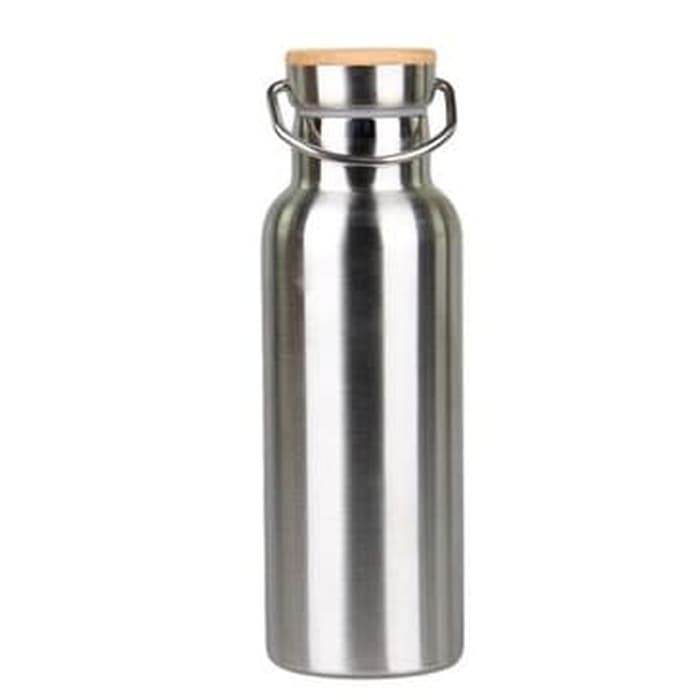 H599-1 [ SILVER ] Termos Tutup Bambu 500ml / Botol Stainless Steel Tahan Panas